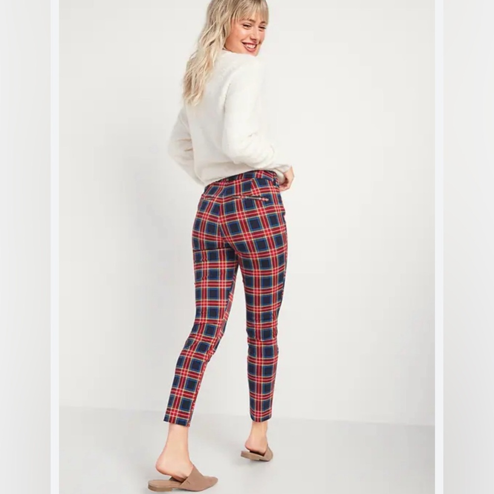 NWT Blue Tartan High-Waisted Patterned Pixie Skinny Ankle Pants